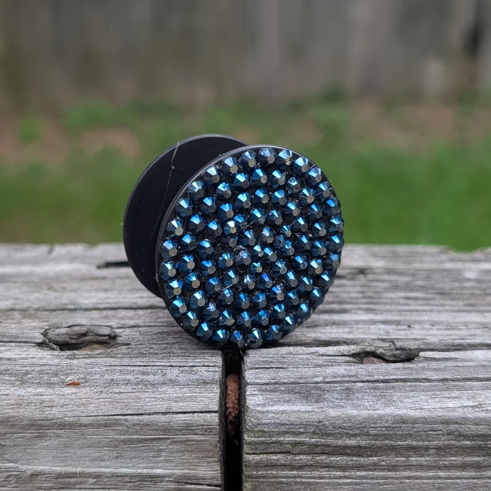 Black and Blue Rhinestone Phone Grip